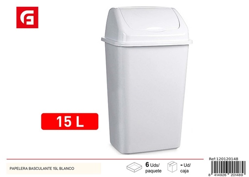 [120120148] Papelera basculante blanca 15L - Artículos de plástico