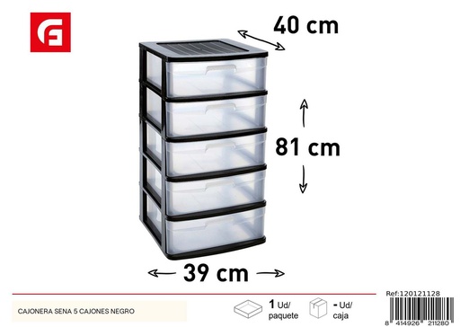 [120121128] Cajonera Sena 5 cajones negro para organización en el hogar