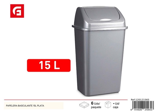 [120121565] Papelera basculante plateada 15L - Artículos de plástico