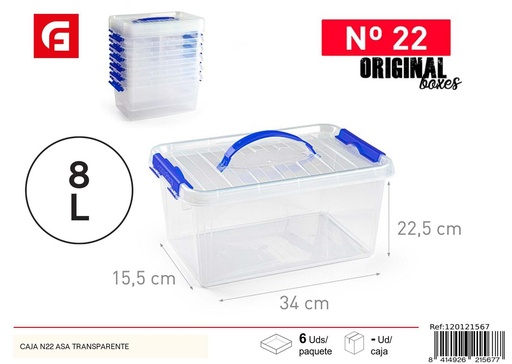 [120121567] Caja plástica N22 con asa transparente - Almacenamiento