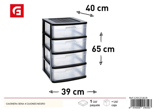 [120121619] Cajonera Sena negra con 4 cajones para organización