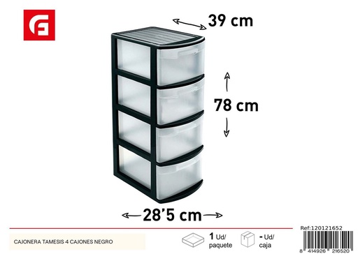 [120121652] Cajonera Tamesis 4 cajones negro