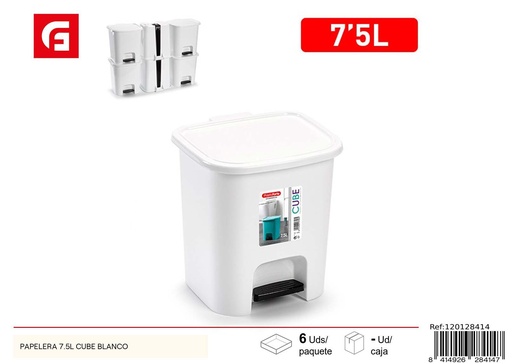 [120128414] Papetera 7.5L blanca - Cubo de basura con pedal