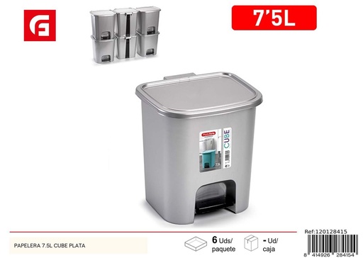 [120128415] Papelera 7.5L cube plata para basura y reciclaje