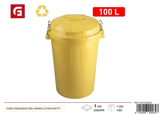 [120129264] Cubo comunidad 100l amarillo parchis F17 para reciclaje y basura