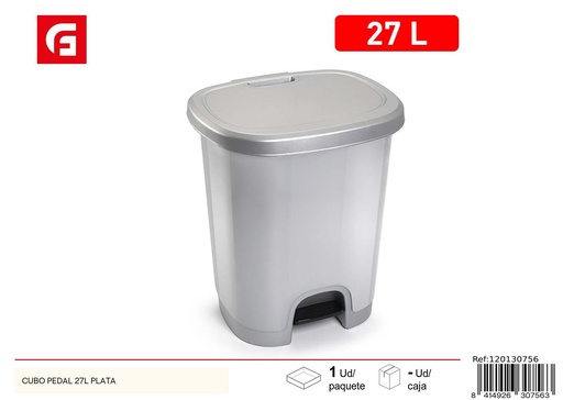 [120130756] Cubo de basura pedal 27L plateado - Accesorios de limpieza