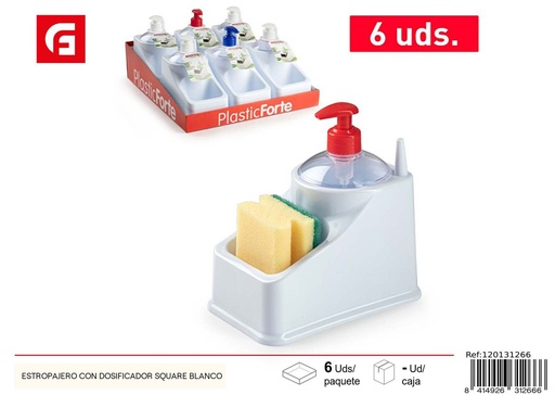 [120131266] Estropajero con dosificador square blanco - Cocina y organización