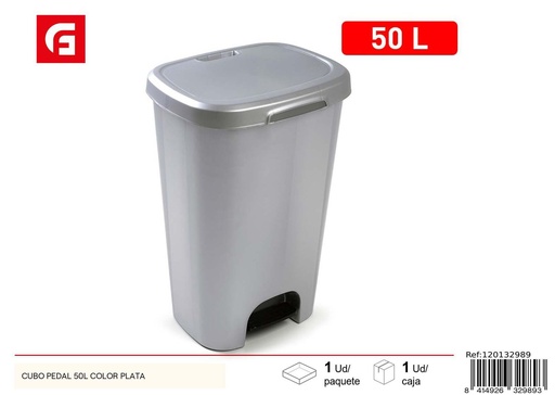 [120132989] Cubo de pedal 50L color plata para basura y reciclaje