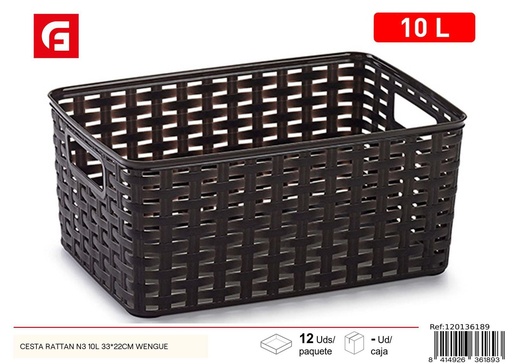 [120136189] Cesta de ratán N3 10L 33*22 cm wengué - Almacenamiento