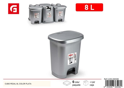 [120136508] Cubo pedal 8L color plata - Accesorios de oficina