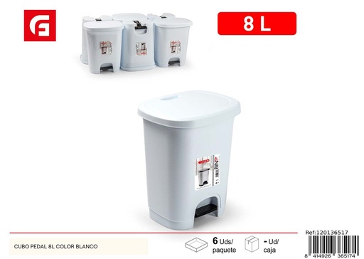 [120136517] Cubo de basura blanco con pedal 8L - Accesorios de cocina