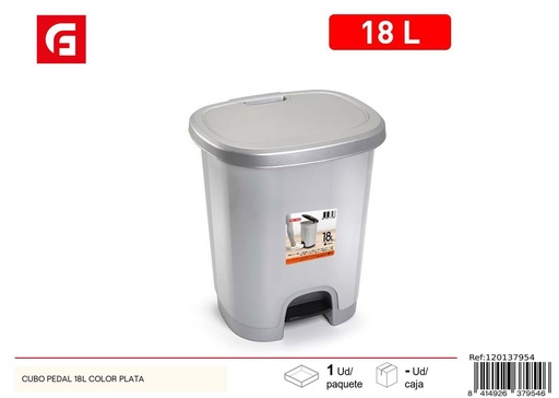 [120137954] Cubo de pedal plástico 18L color plata para basura
