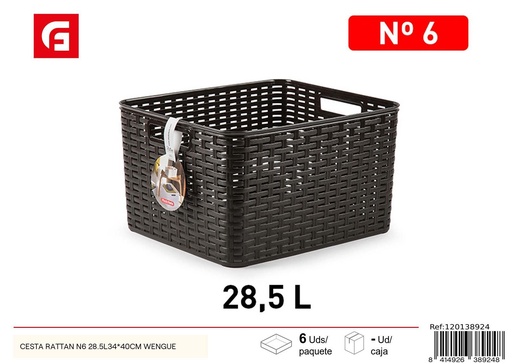 [120138924] Cesta rattan N6 28.5L 34*40 cm wengué - Cesta de plástico