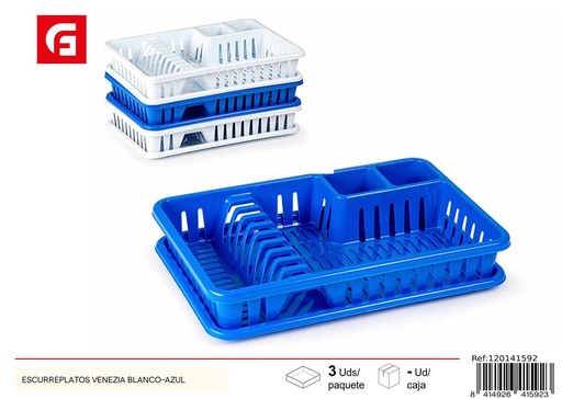 [120141592] Escurridor de platos Venezia blanco-azul - Almacenamiento de utensilios de plástico