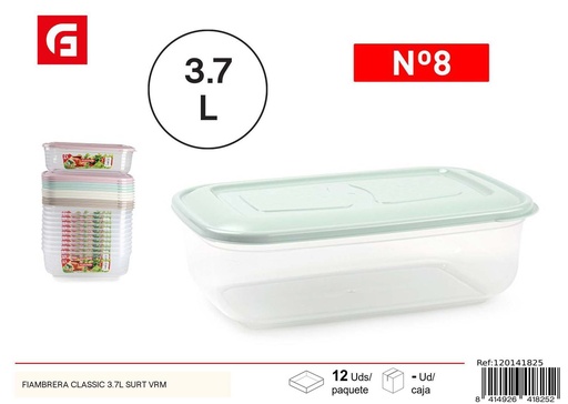 [A002724] Fiambrera classic 3.7L surtido verde/rojo para almacenar alimentos