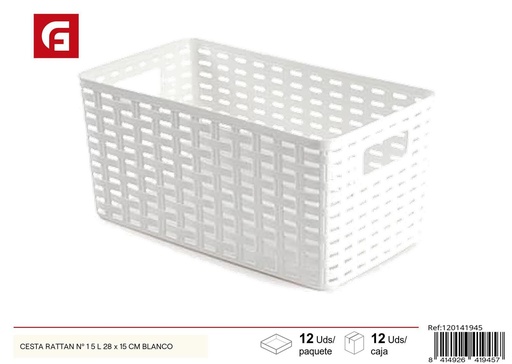 [120141945] Cesta rattan blanca nº1 5L 28x15cm para almacenamiento