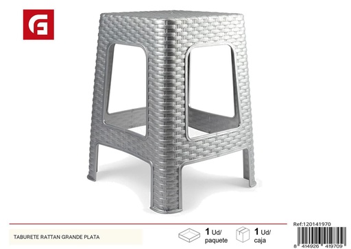[120141970] Taburete grande de ratán color plata para asiento