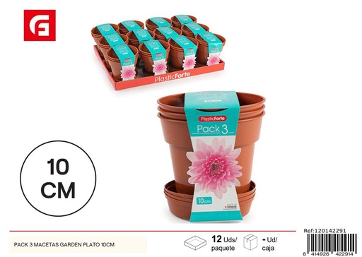 [120142291] Pack de 3 macetas Garden con plato 10cm para jardinería