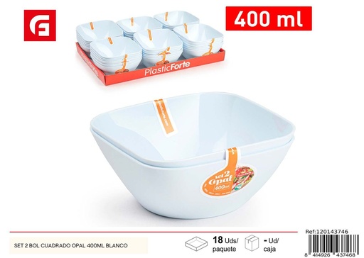 [120143746] Set 2 bol de plástico cuadrado 400 ml - Utensilios de cocina