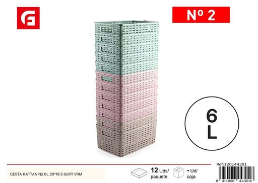 [120144301] Cesta Rattan N2 6L 29x19.5cm colores surtidos para almacenamiento y organización