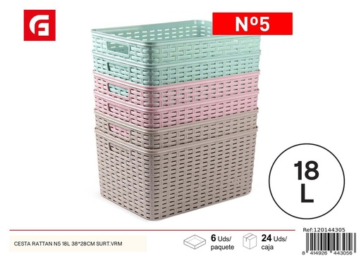 [120144305] Cesta de mimbre N5 18L 38x28 cm - Productos de plástico para el hogar