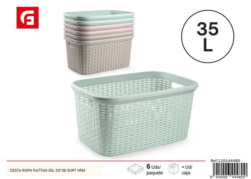 [120144480] Cesta de ropa de rattan 35L 53x36 cm - Almacenamiento y organización del hogar