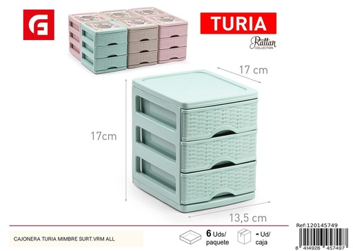 [120145749] Cajonera de mimbre Turia surtido de colores para organización