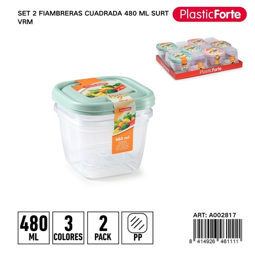 [A002817] Set de 2 fiambreras cuadradas 480ml surtidas para alimentos