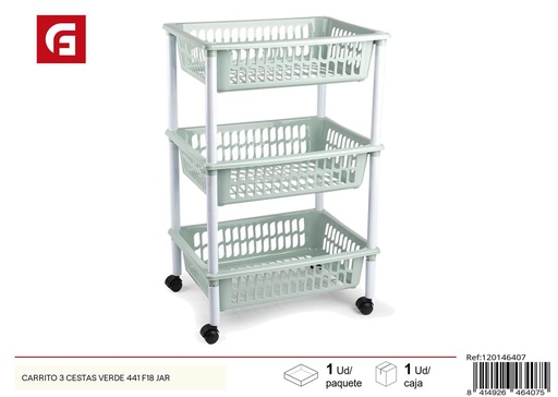 [120146407] Carrito de cocina de 3 cestas verde para almacenamiento de frutas y verduras