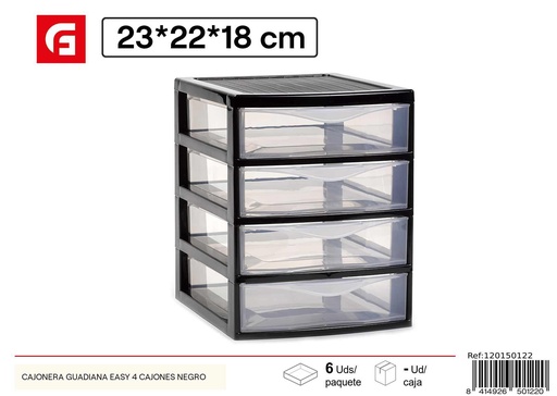 [120150122] Cajonera de plástico Guadián con 4 cajones negros - Organización y almacenamiento
