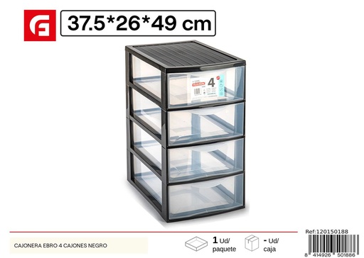 [120150188] Cajonera Ebro 4 cajones negra - Muebles de plástico para el hogar