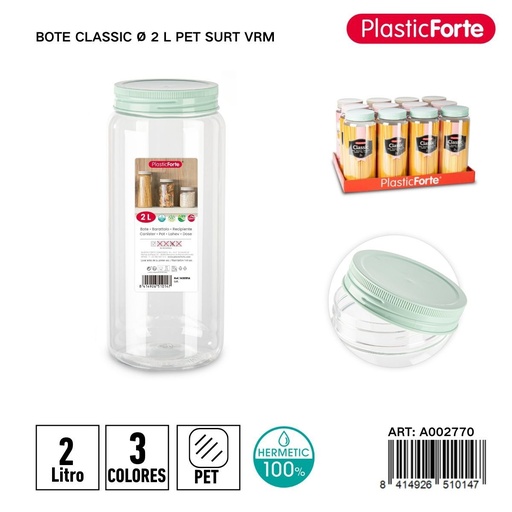 [A002770] Bote plástico Classic 2L PET surtido colores para almacenamiento