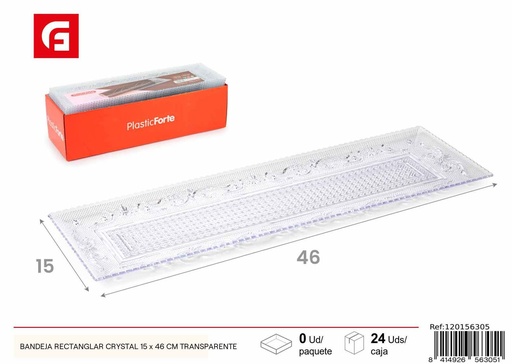 [120156305] Bandeja rectangular Crystal 15 x 46 cm transparente para cocina