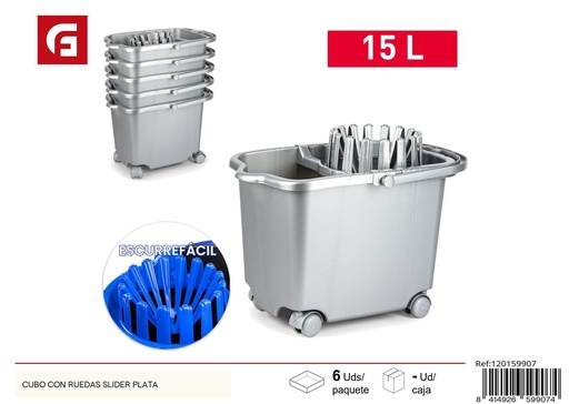 [120159907] Cubo con ruedas Slider Plata - Accesorios de limpieza