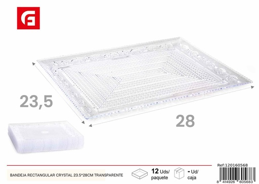 [120160568] Bandeja rectangular de cristal transparente 23.5x28cm - Vajillas y organización
