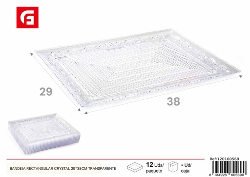 [120160569] Bandeja rectangular cristal 29*38 cm transparente - Bandeja de vidrio para servir