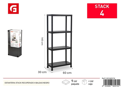 [120160574] Estantería Stack recuperado 4 baldas negro - Plásticos para el hogar