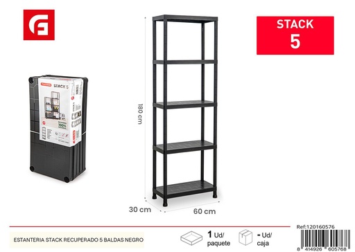 [120160576] Estantería stack recuperado 5 baldas negro - Muebles de plástico