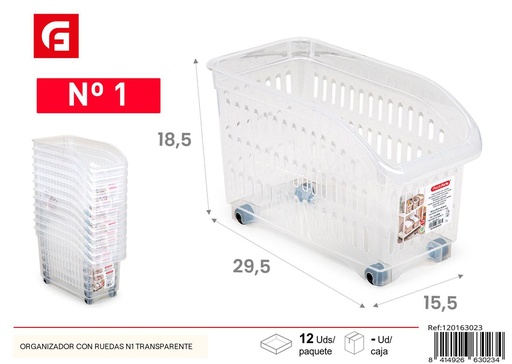 [120163023] Organizador con ruedas N1 transparente para almacenamiento y organización del hogar