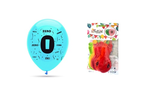 [161220208] Bolsa con 6 globos de 25cm aniversario N0 - Globos