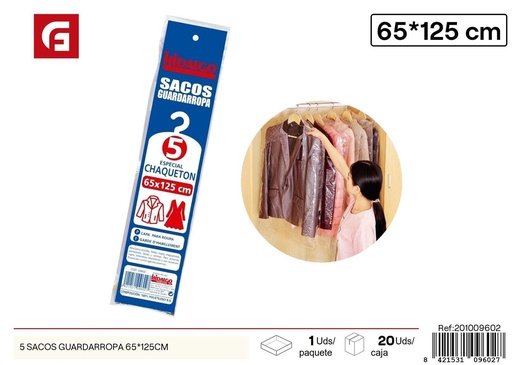[201009602] 5 sacos guardarropa 65x125cm - Organización del hogar