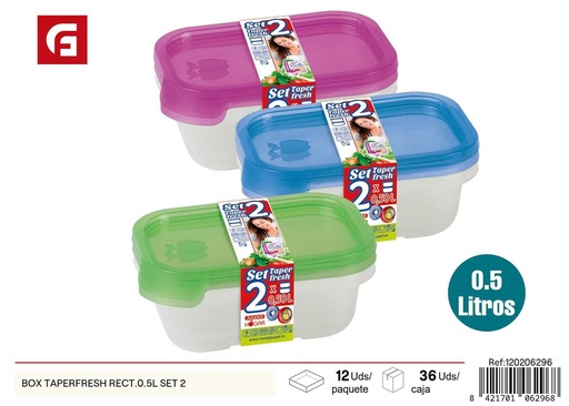 [120206296] Porta alimentos Taperfresh rectangular 0.5L set 2 para cocina