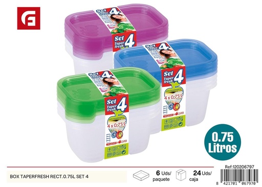 [120206797] Box Taperfresh rectangular 0.75L set 4pcs para cocina