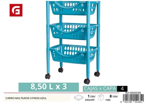 [120255185] Carro multiuso de plástico 3 pisos azul - Almacenamiento en casa