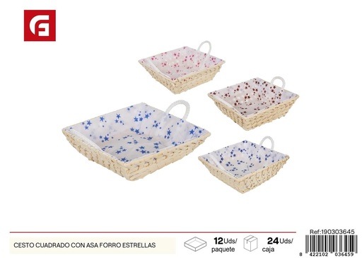 [190303645] Cesto cuadrado con asa - Decoración de estrellas