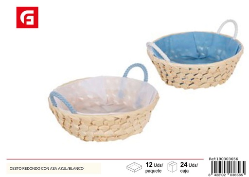[190303656] Cesto redondo con asa azul/blanco - Decoración del hogar