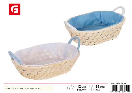 [190303658] Cesto ovalado con asa azul y blanco - Decoración del hogar