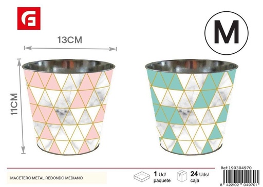 [190304970] Macetero de metal redondo mediano - Accesorios decorativos para el jardín