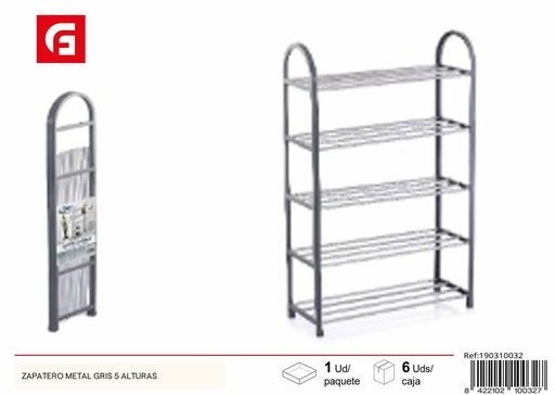 [190310032] Zapatero de metal gris 5 alturas - Muebles y almacenamiento