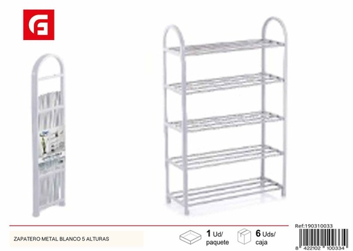 [190310033] Zapatero de metal blanco 5 alturas - Muebles y almacenamiento